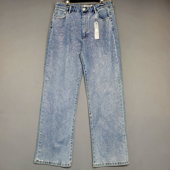 Tractr Jeans Womens 6 Straight Leg Rhinestone Embellished Denim Pants Sparkle - Picture 1 of 15